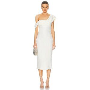 LPA Vania Midi Dress in Ivory Small New Womens Draped One Shoulder Cocktail